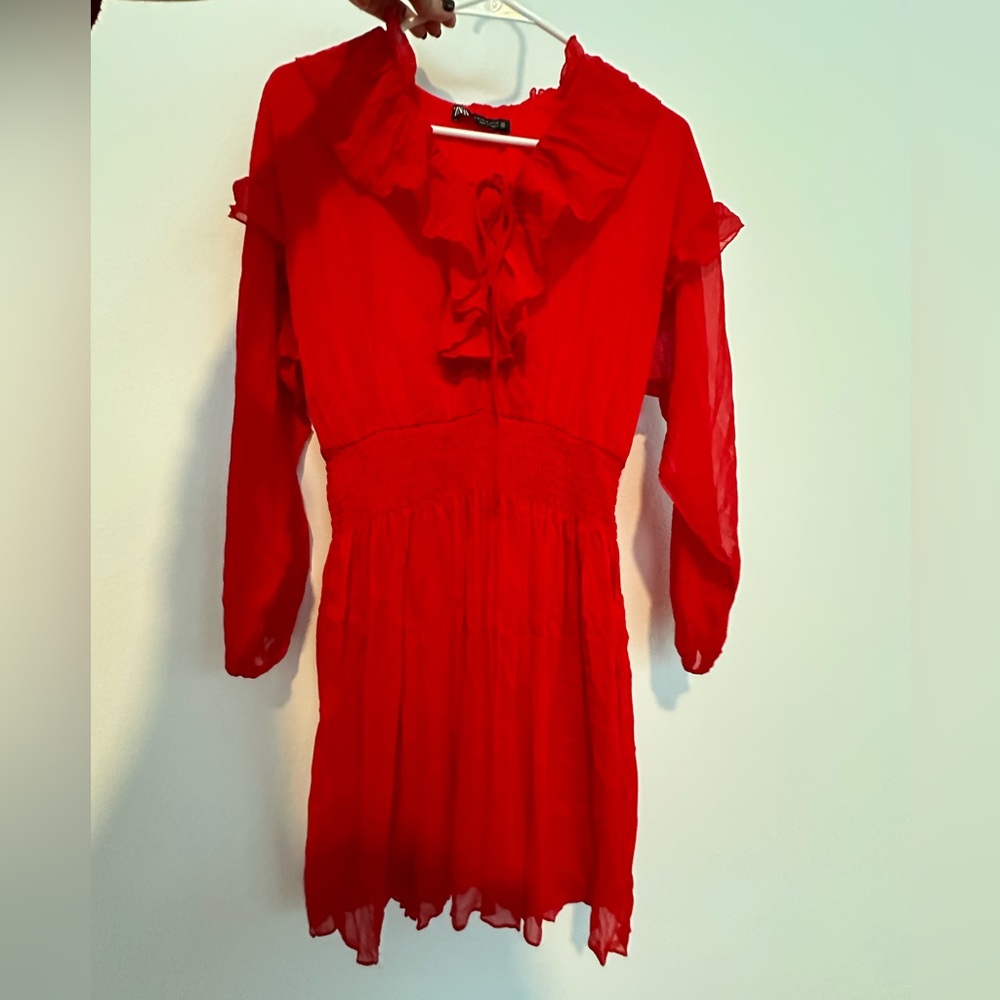 Zara Short Ruffled Red Dress - Picture 5 of 5